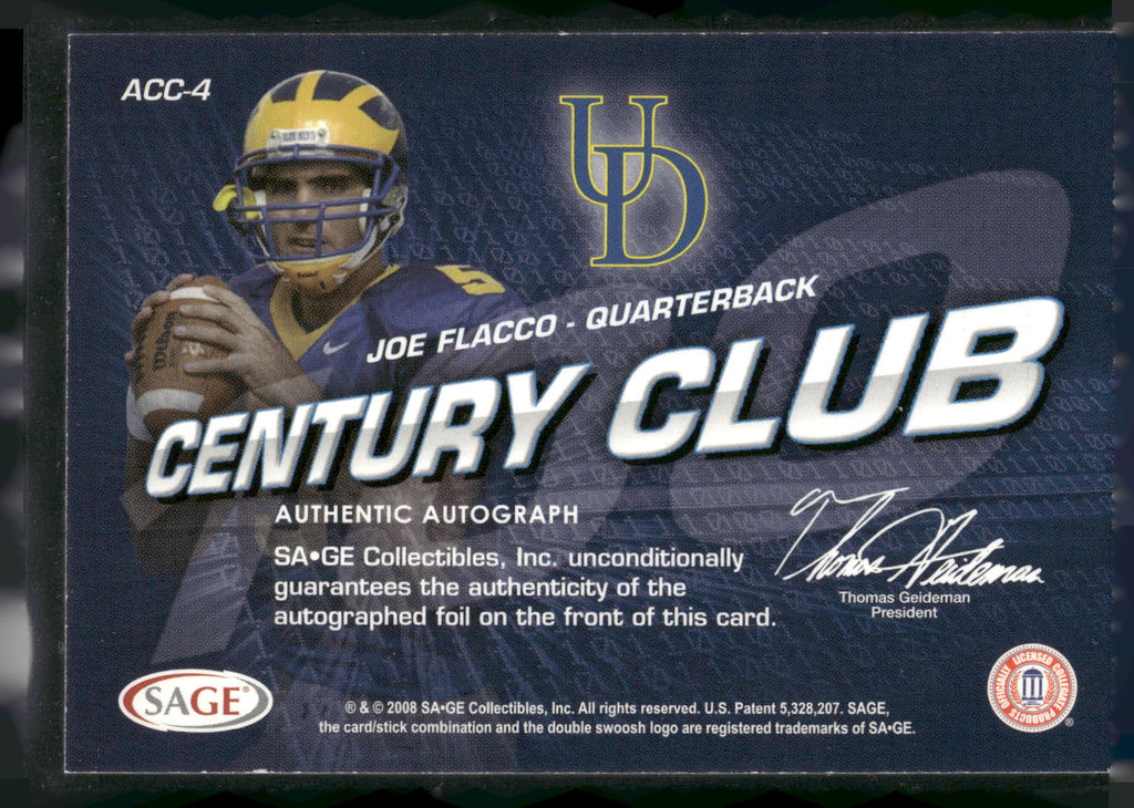 2008 SAGE Aspire #ACC-4 Joe Flacco Century Club Autographs #/100