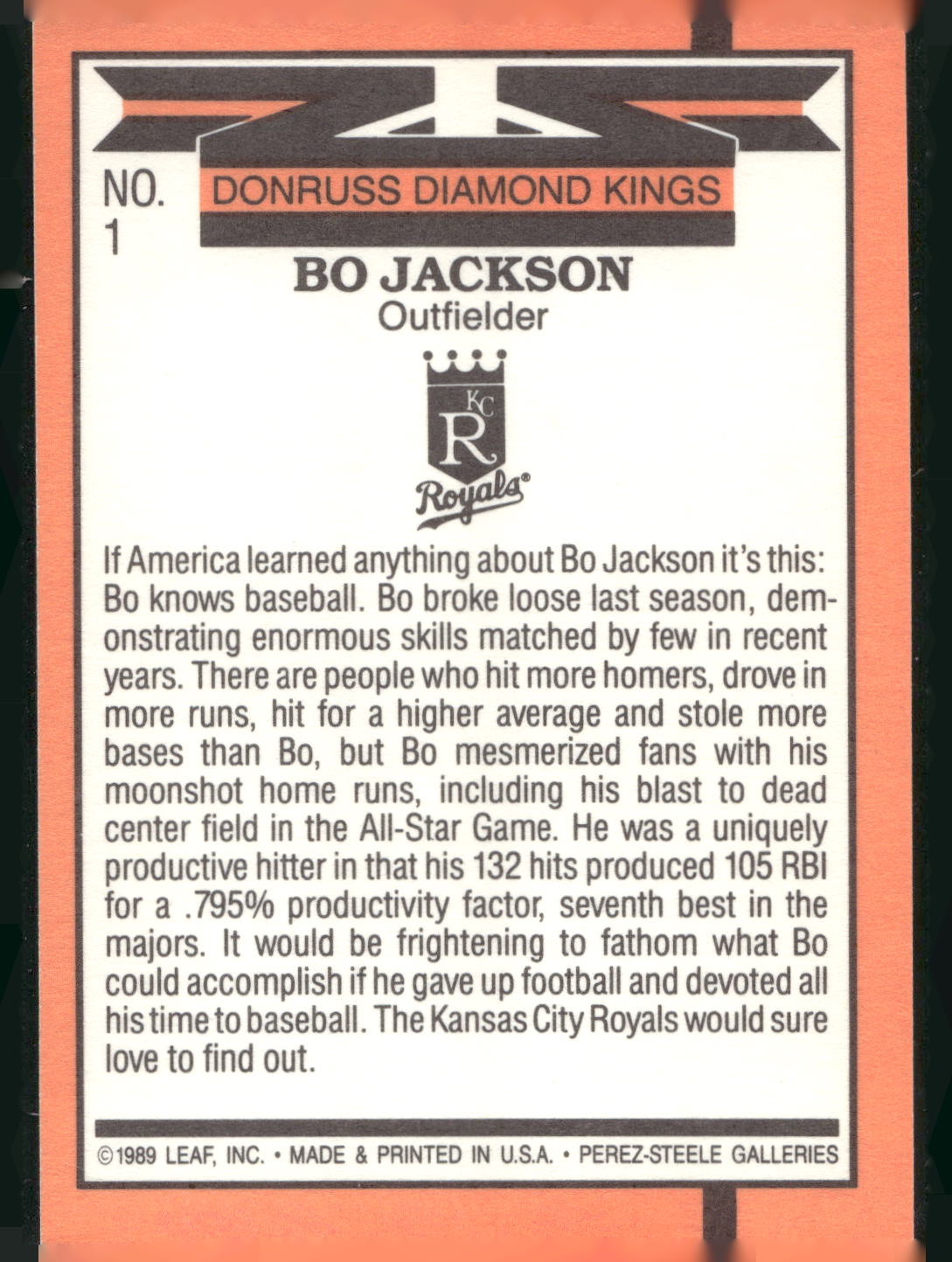 1990 Donruss #1 Bo Jackson