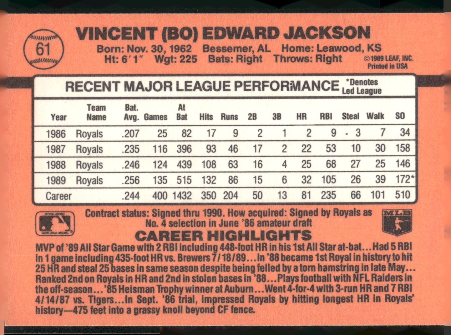 1990 Donruss #61 Bo Jackson