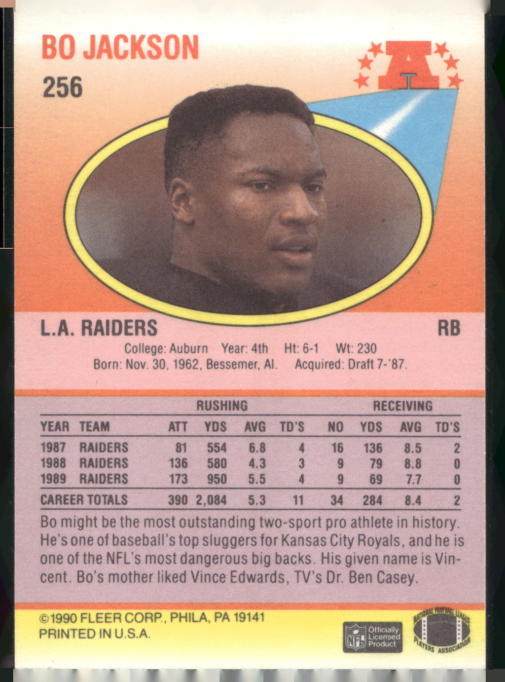 1990 Fleer #256 Bo Jackson