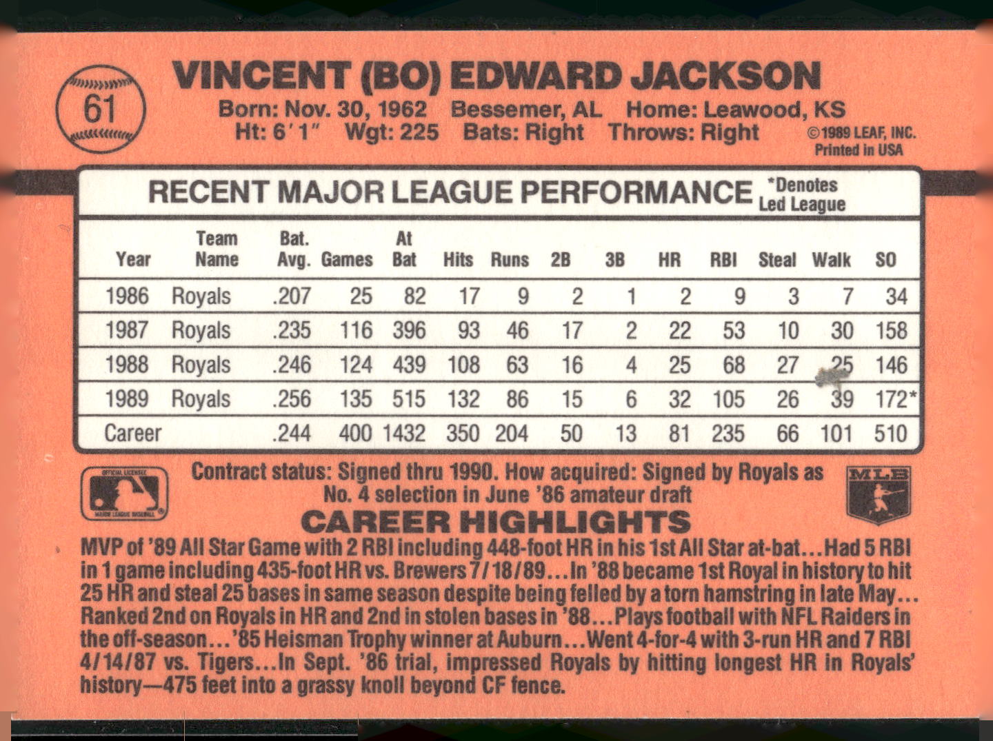 1990 Donruss #61 Bo Jackson
