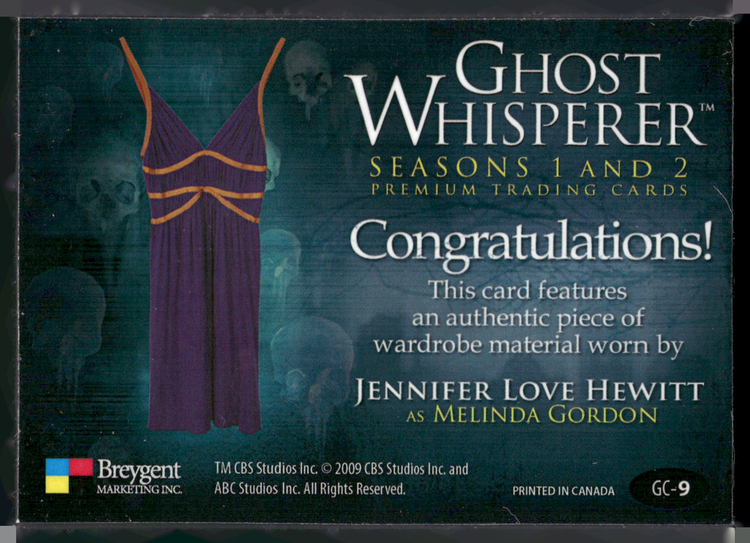 2009 Ghost Whisperer #GC-9 Jennifer Love Hewitt Authentic Wardrobe Material