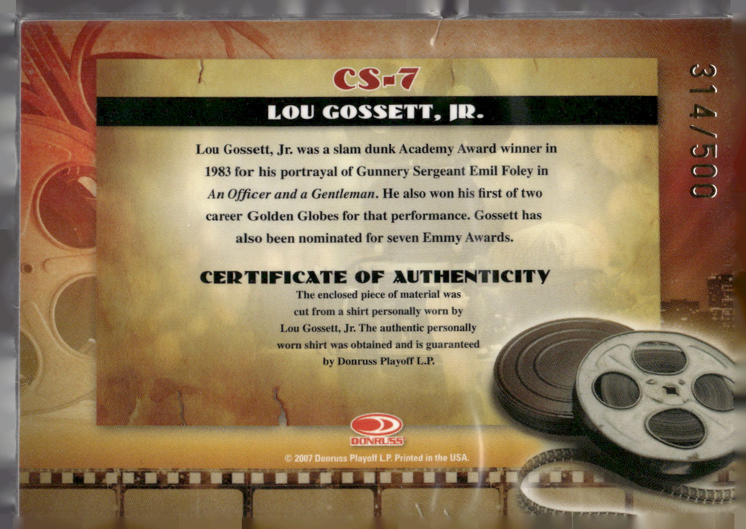 2007 Donruss Americana #CS-7 Lou Gossett Jr. Cinema Stars Material