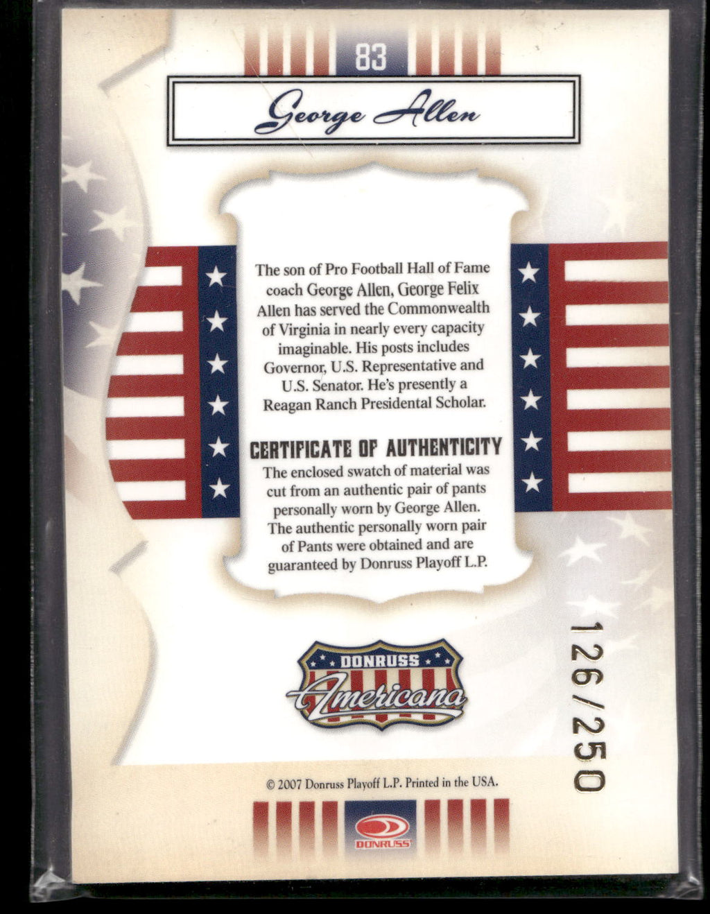 2007 Donruss Americana #83 George Allen Stars Material