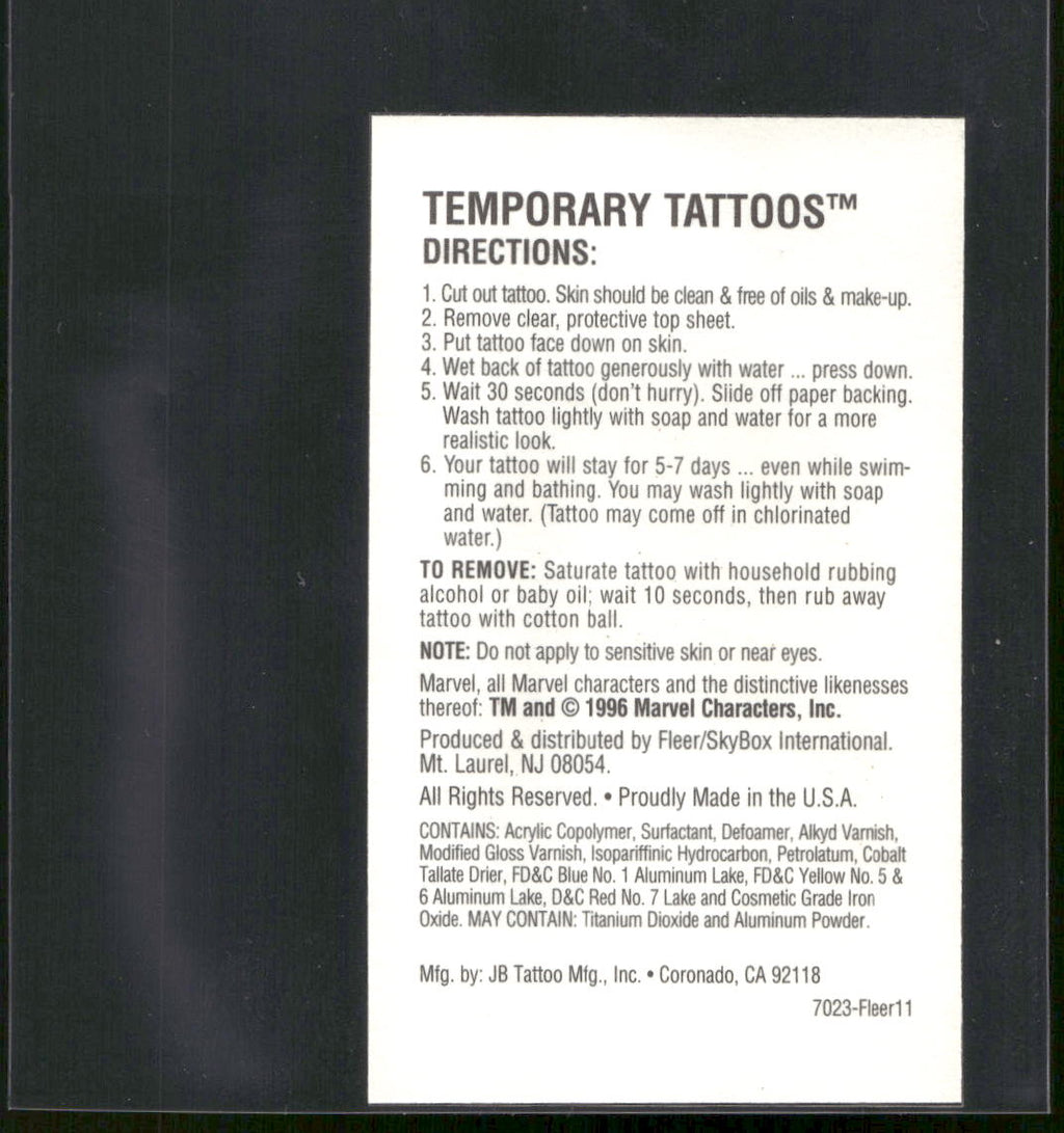 1996 Fleer/SkyBox Marvel Vision #Fleer11 Iron Man Marvel Vision Tattoos