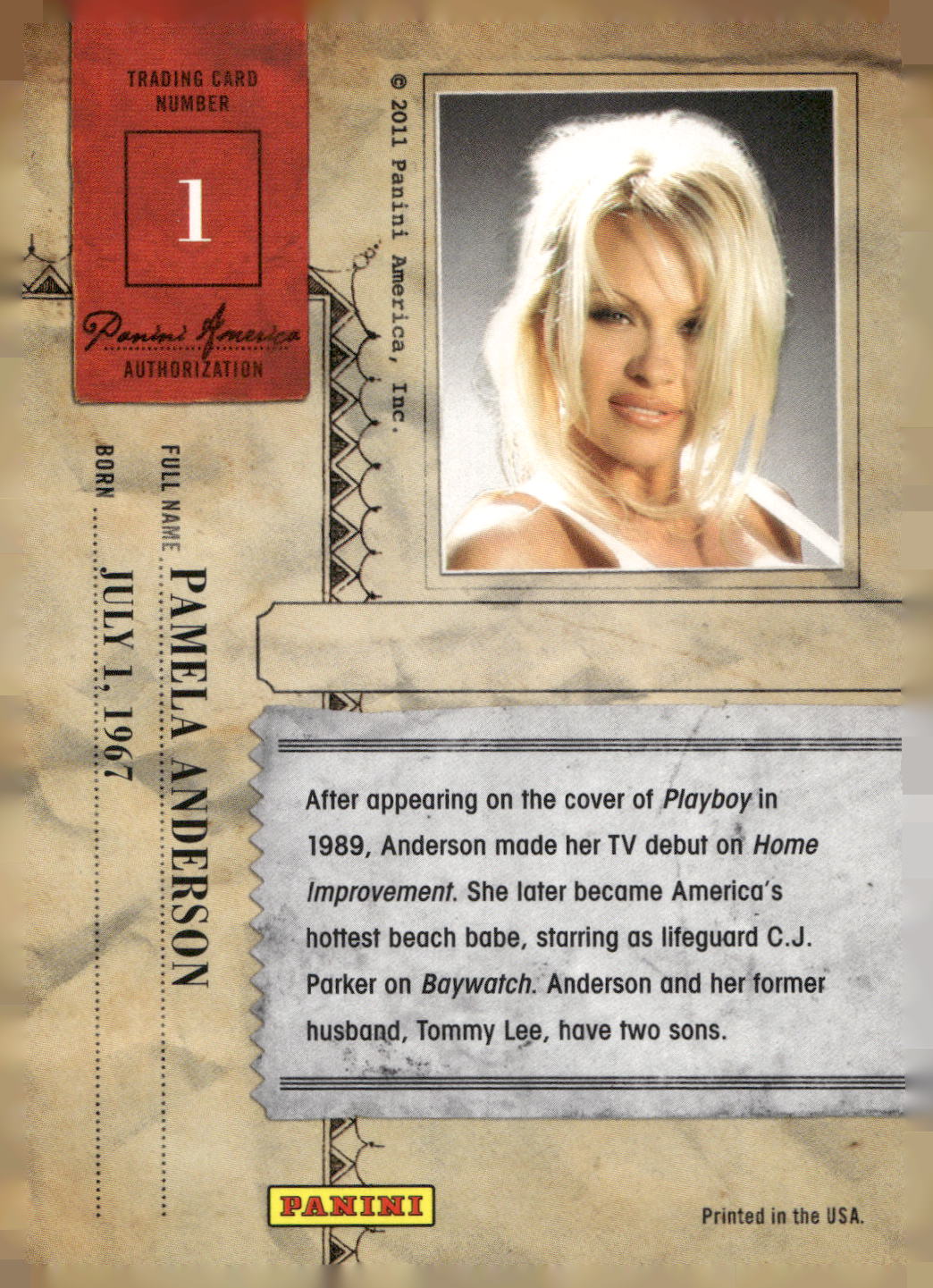 2011 Panini Americana #1 Pamela Anderson