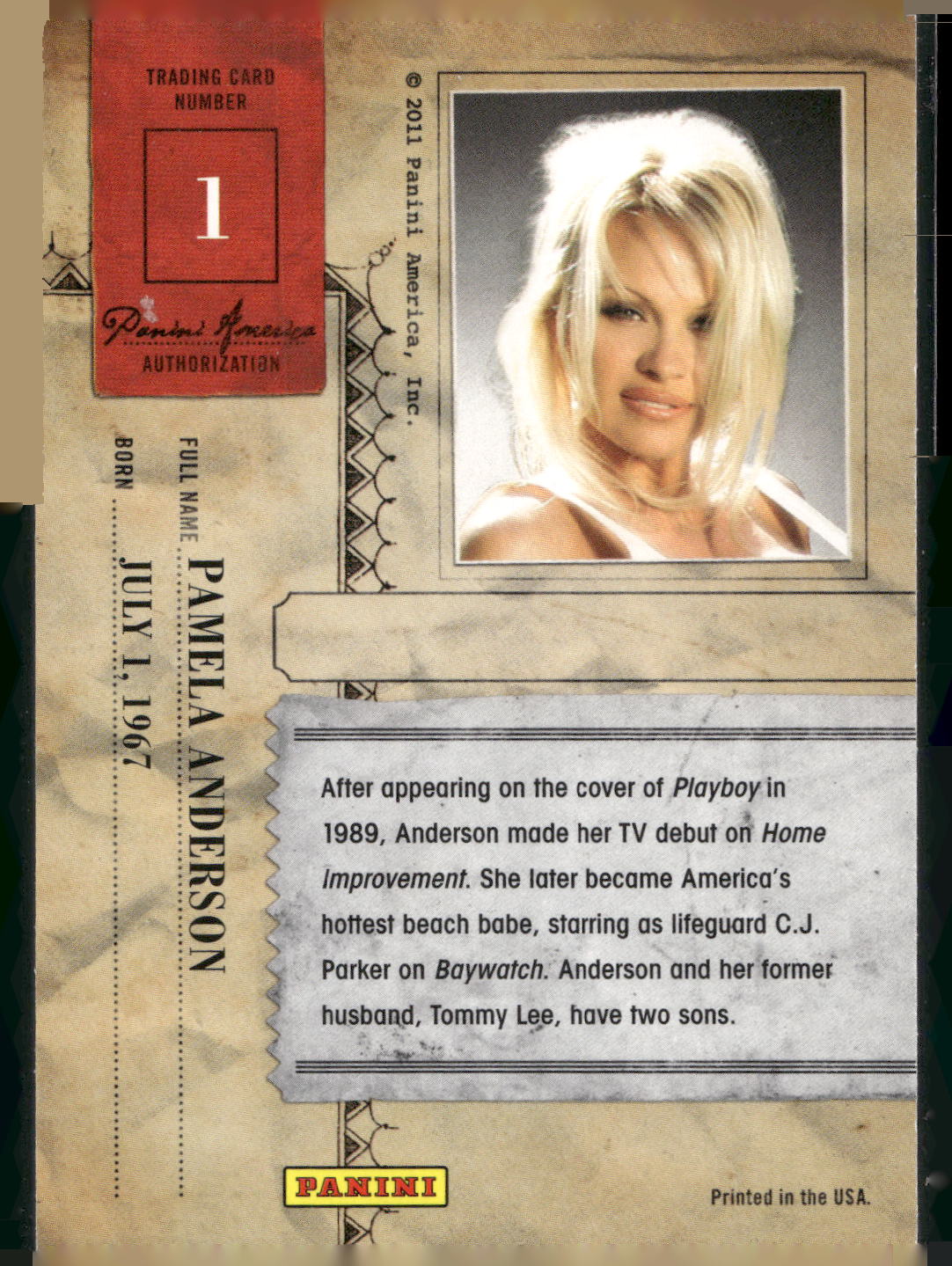 2011 Panini Americana #1 Pamela Anderson