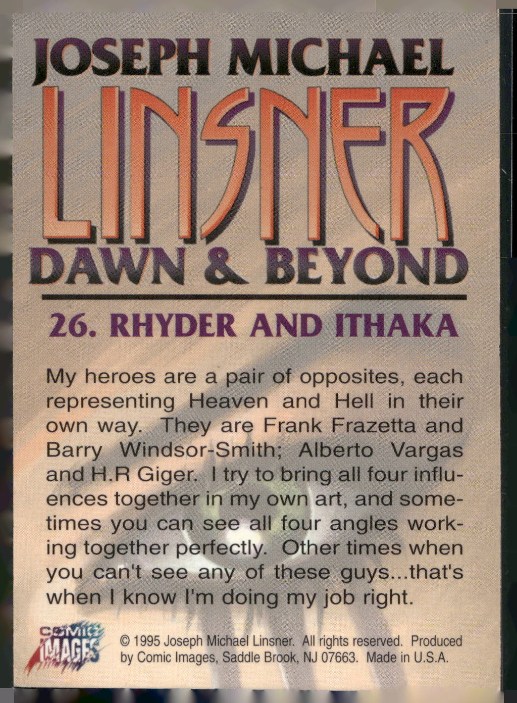 1995 Comic Images Joseph Michael Linsner: Dawn and Beyond #26 Rhyder and Ithaka