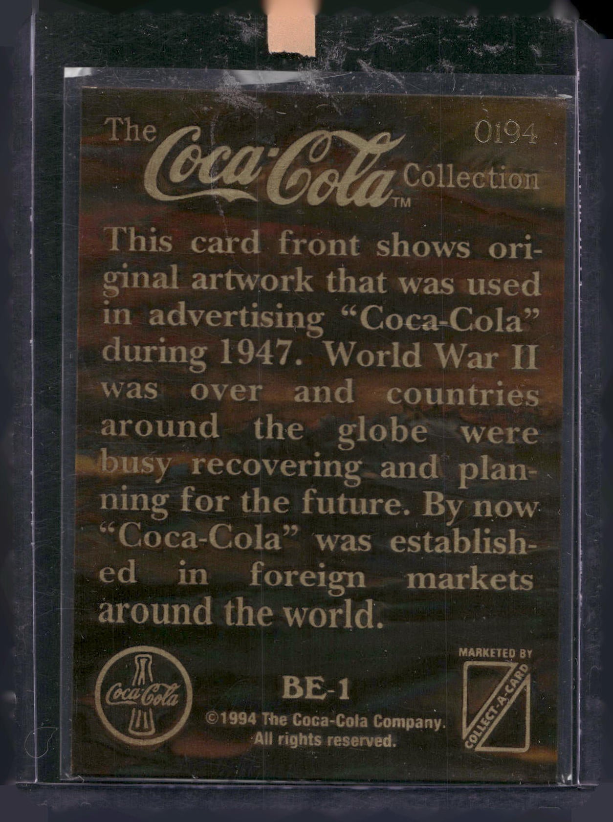 1994 Collect-A-Card "The Coca-Cola Collection" Brass Etched Chase Card #BE-1