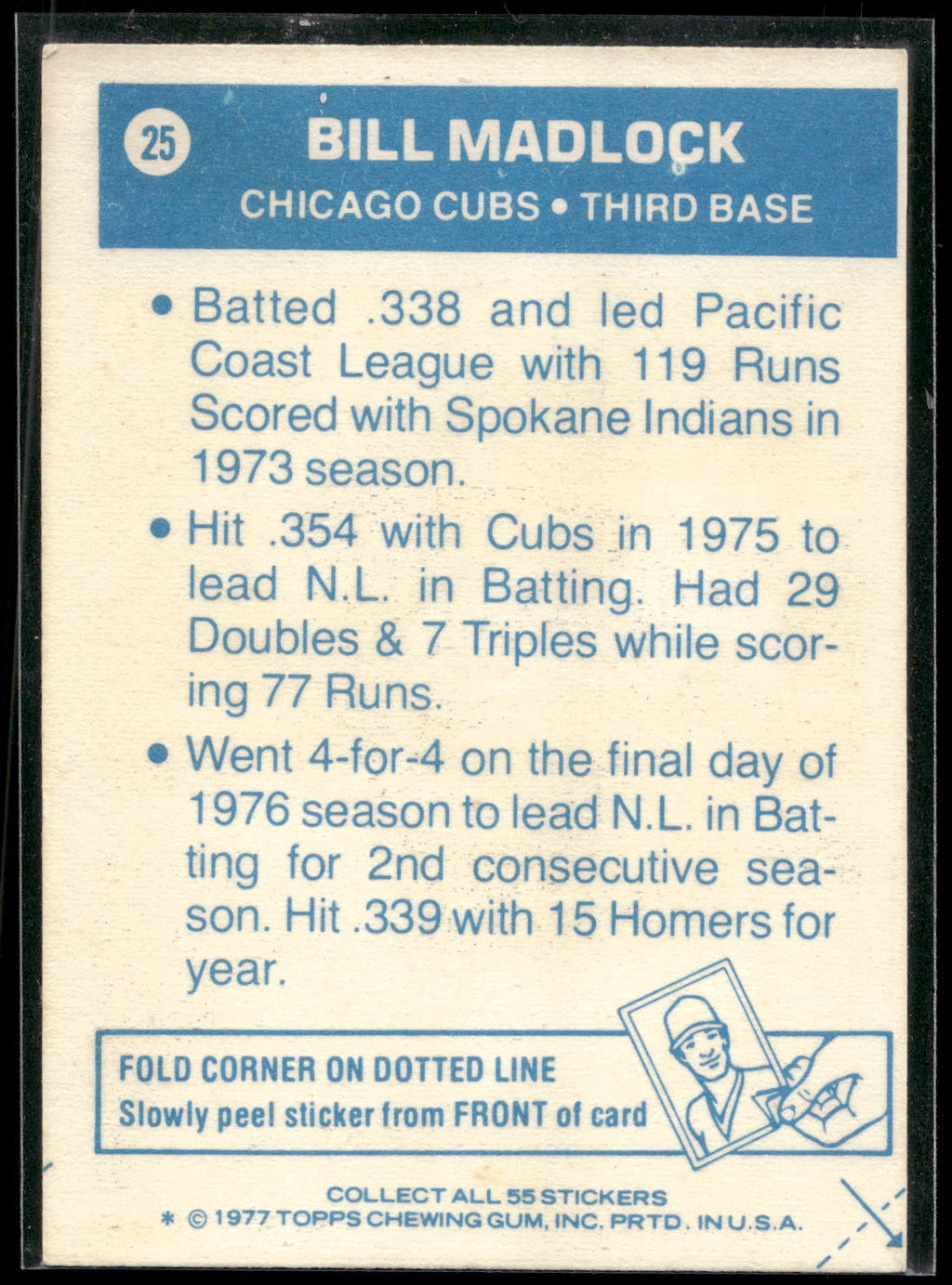 1977 Topps Cloth Stickers #25 Bill Madlock