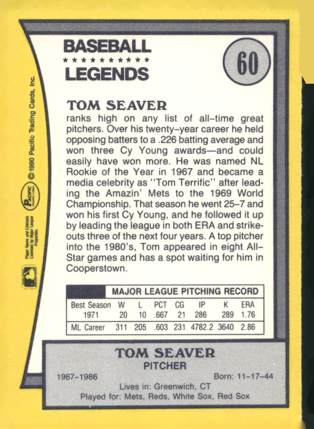 1990 Pacific Legends #60 Tom Seaver