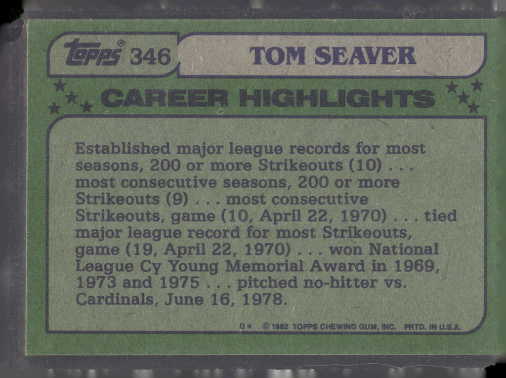 1982 Topps #346 Tom Seaver