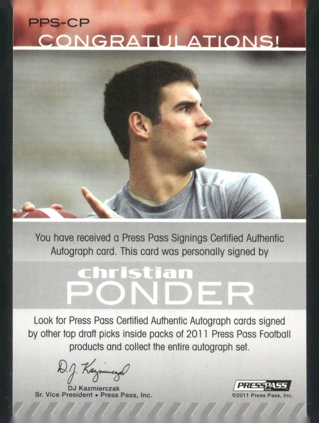 2011 Press Pass #PPS-CP Christian Ponder Autographs Bronze