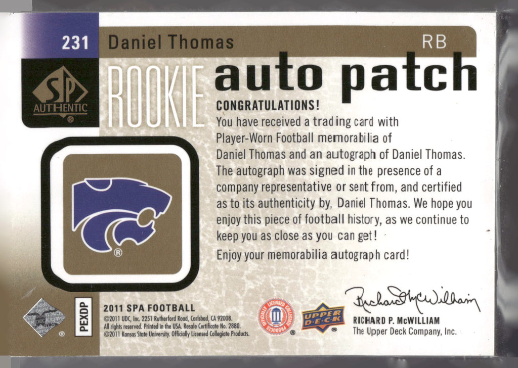 2011 SP Authentic #231 Daniel Thomas #/699