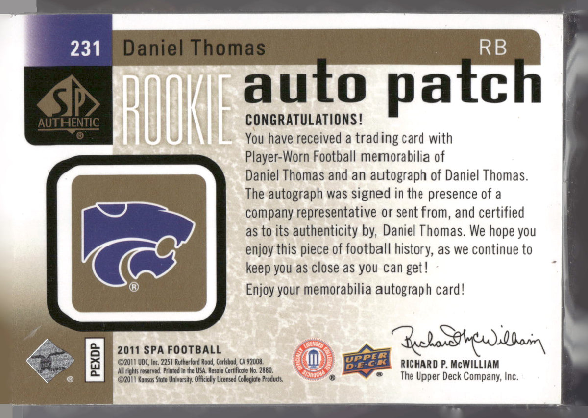 2011 SP Authentic #231 Daniel Thomas #/699