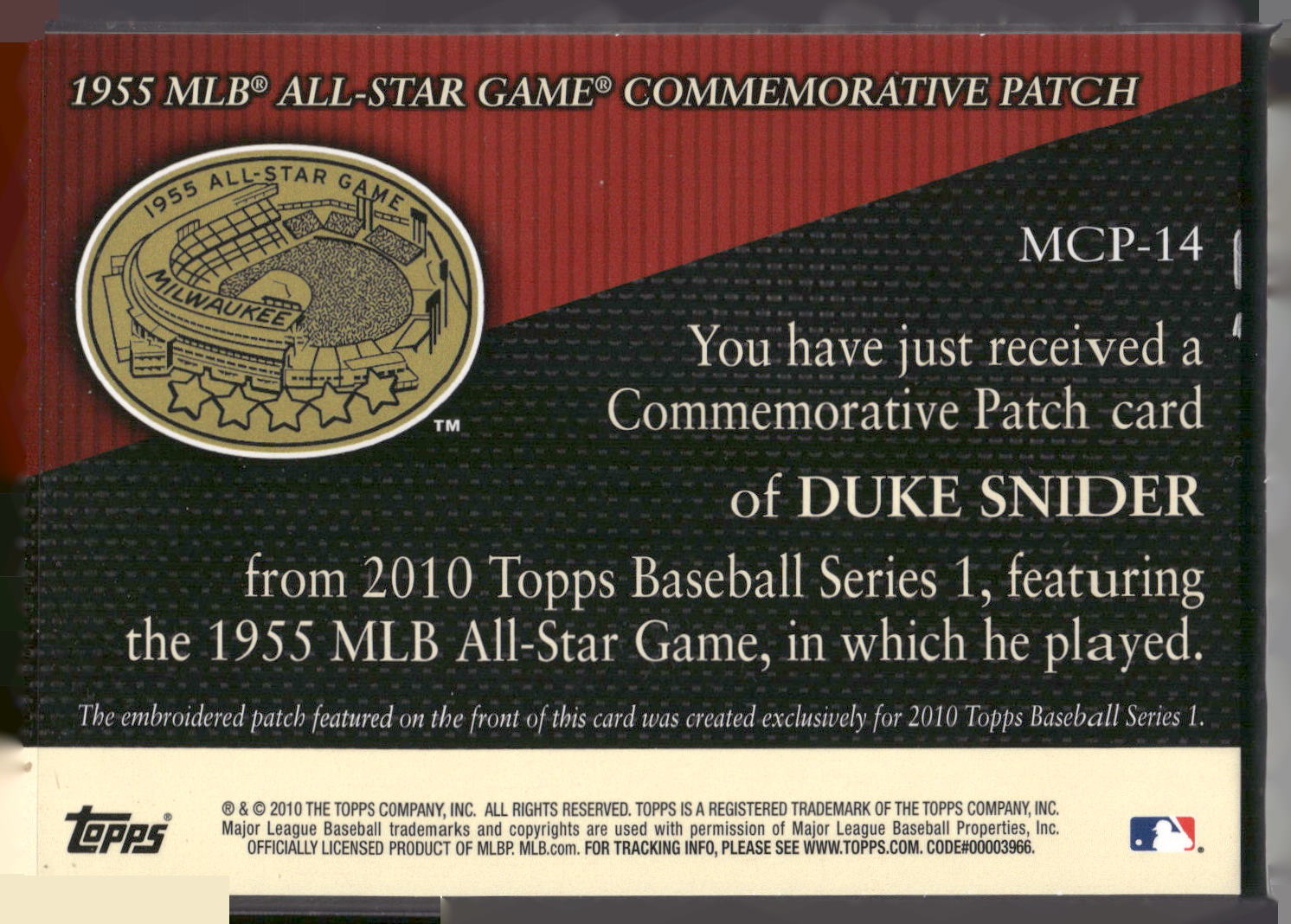 2010 Topps #MCP-14 Duke Snider Manufactured Commemorative Patch