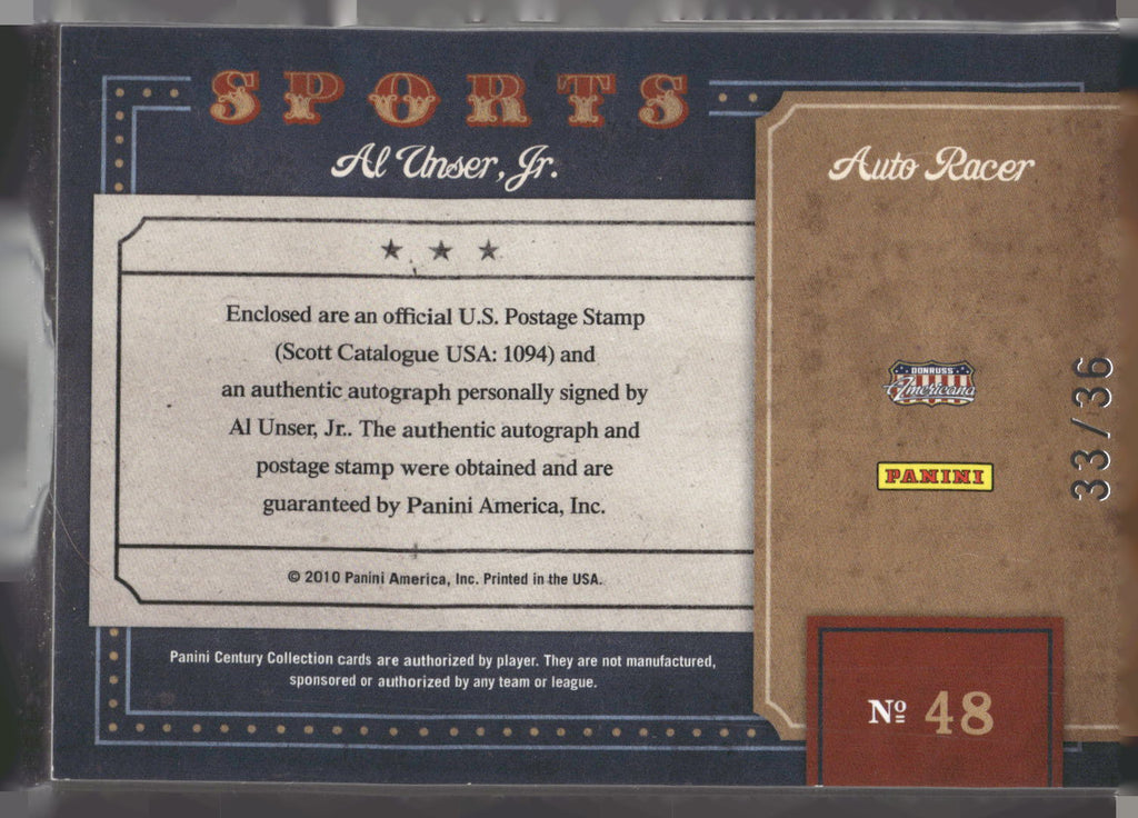 2010 Panini Americana Century Souvenir Stamps Signatures #48 Al Unser