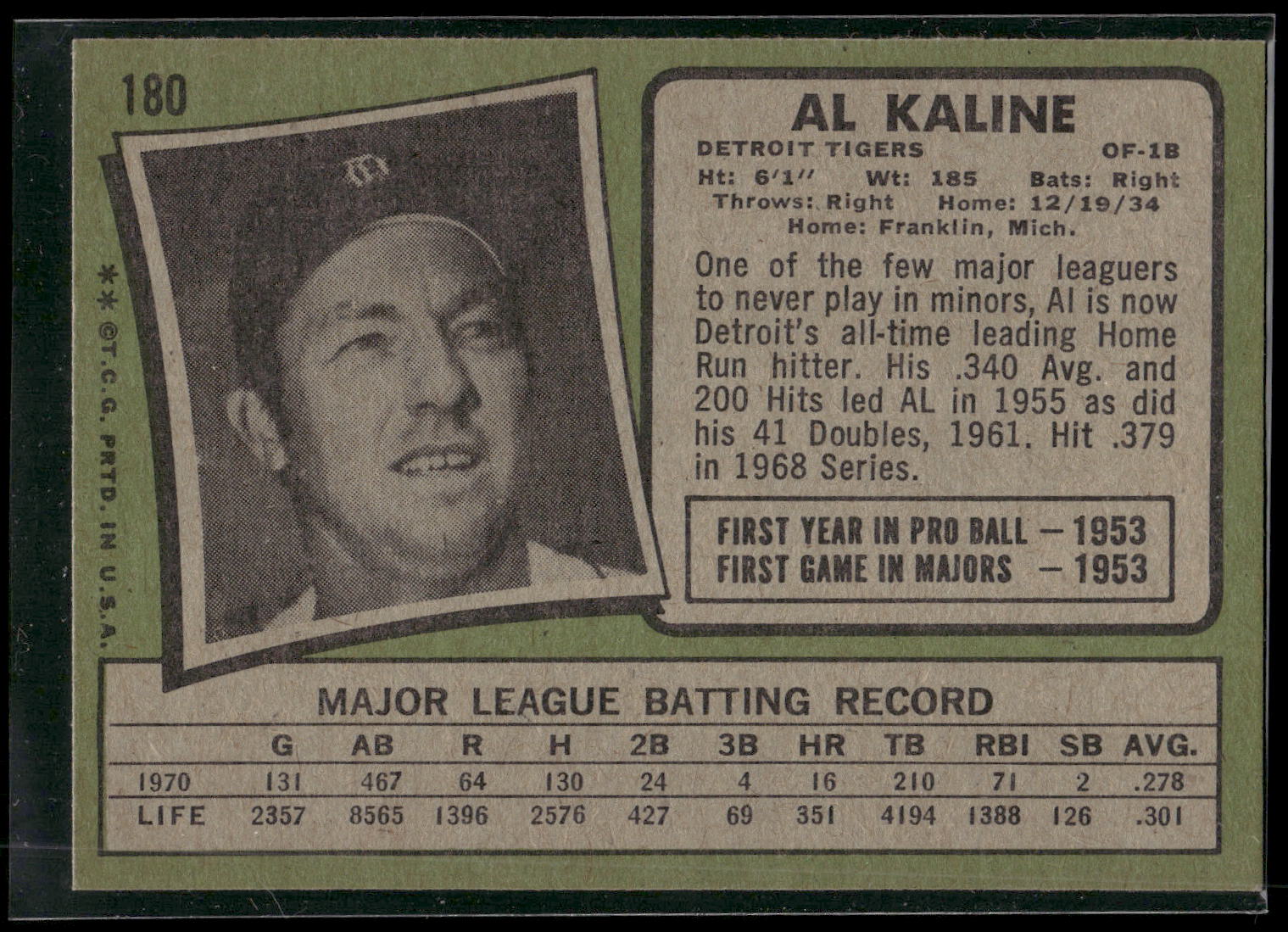 1971 Topps #180 Al Kaline