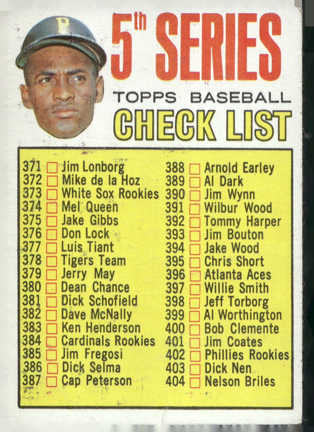 1967 Topps #361 5th Series Checklist: 371-457