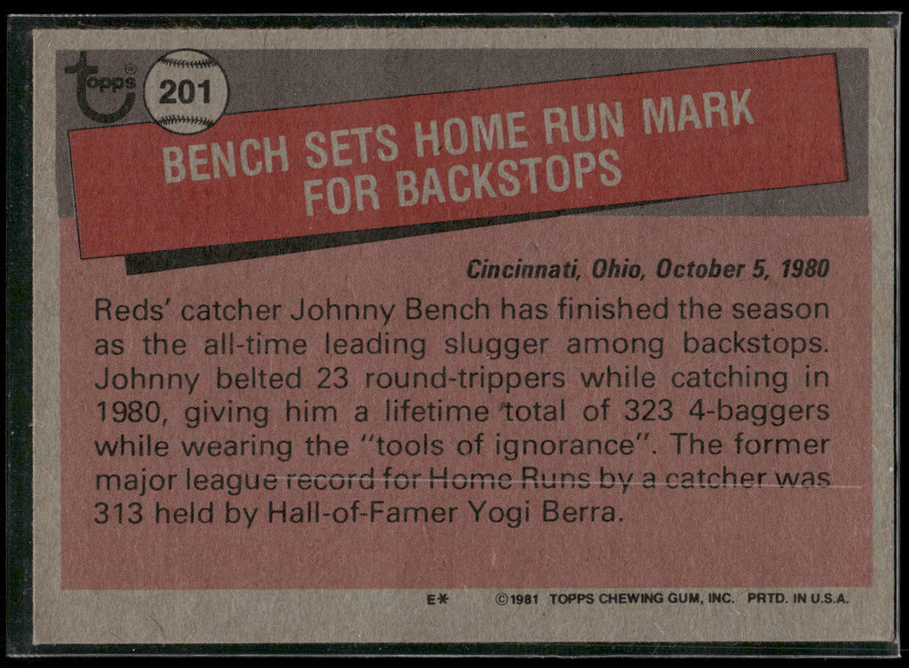 1981 Topps #201 Johnny Bench