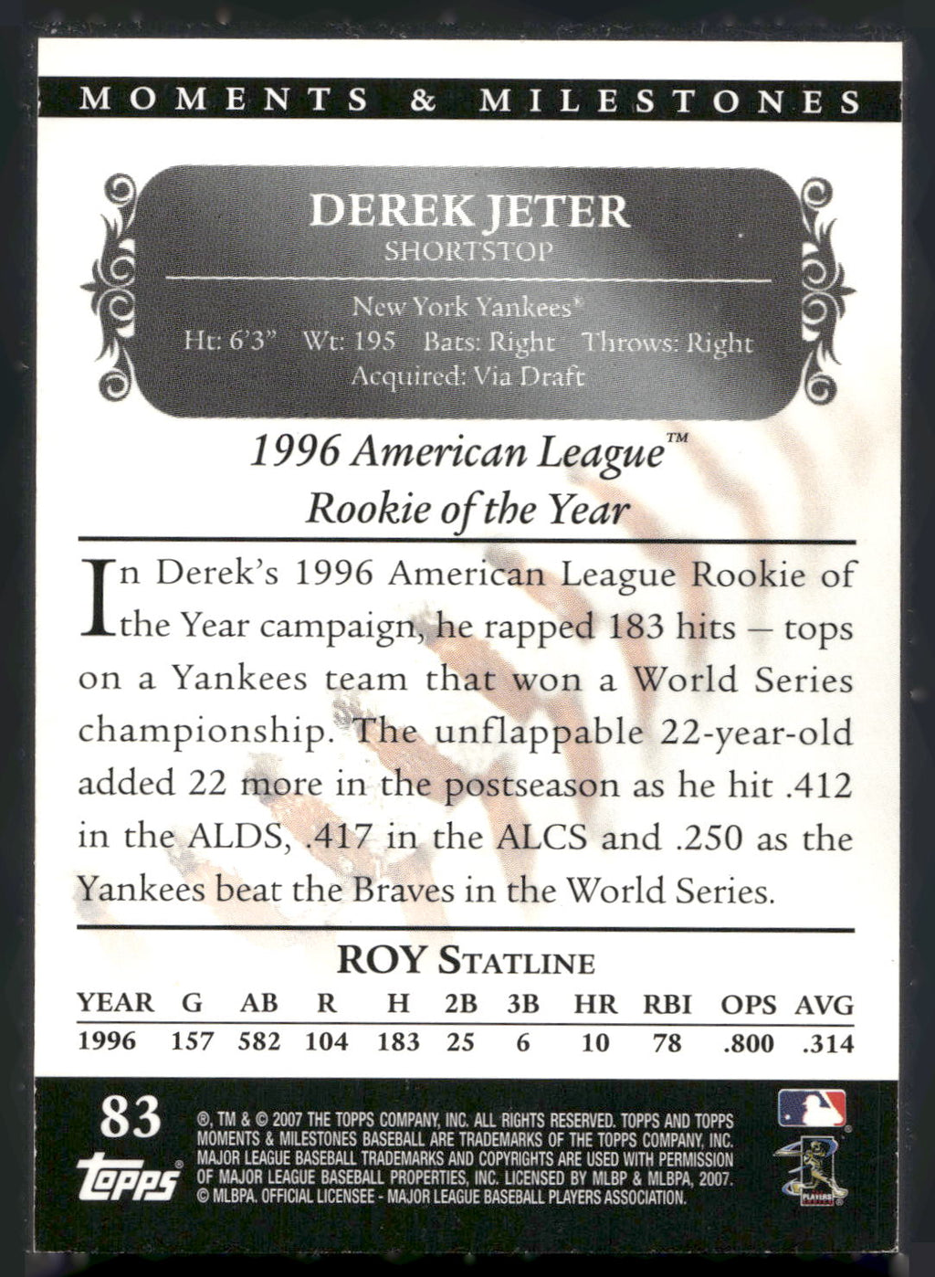 2007 Topps Moments & Milestones #83-3 Derek Jeter #/150