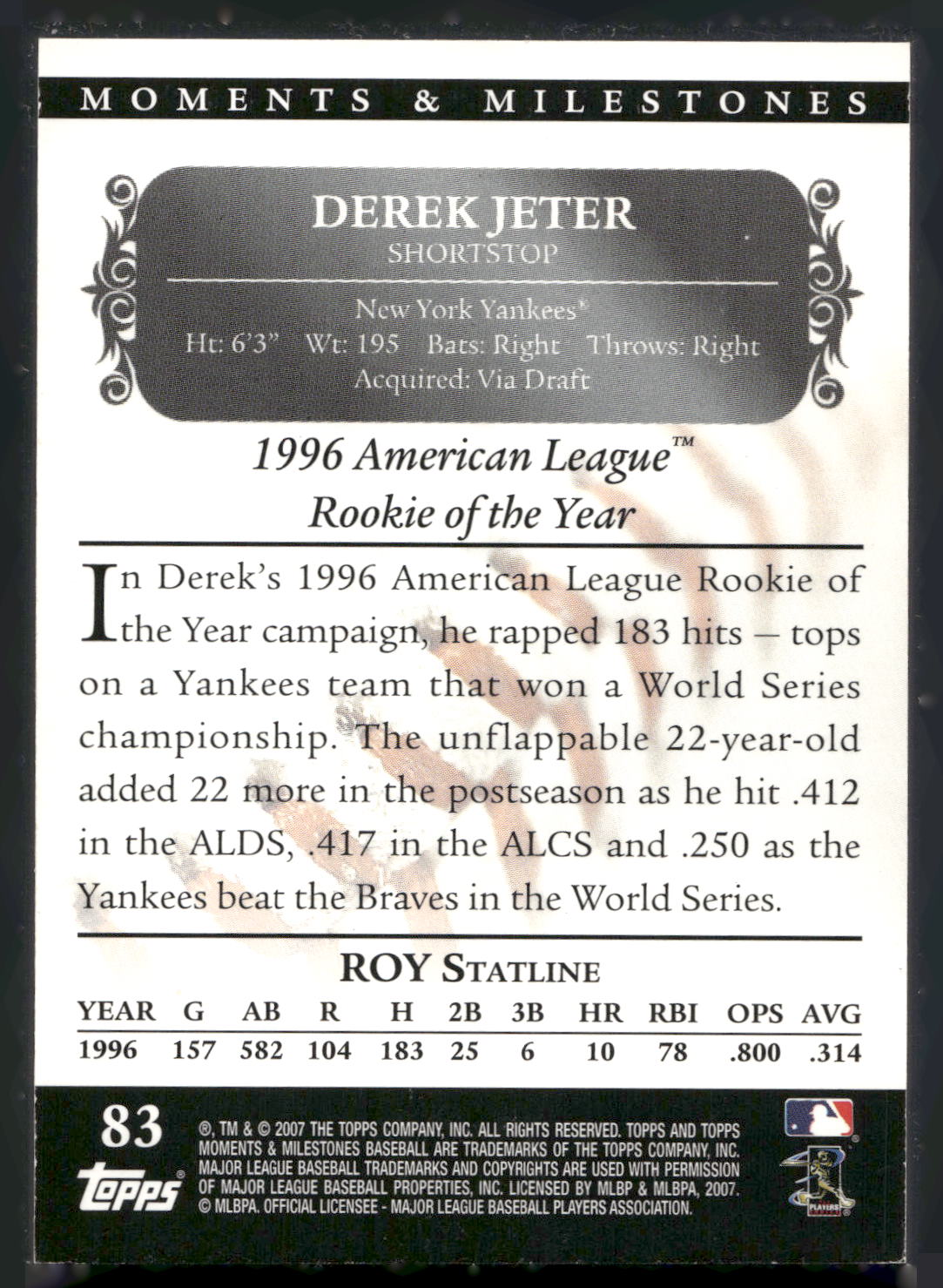 2007 Topps Moments & Milestones #83-3 Derek Jeter #/150