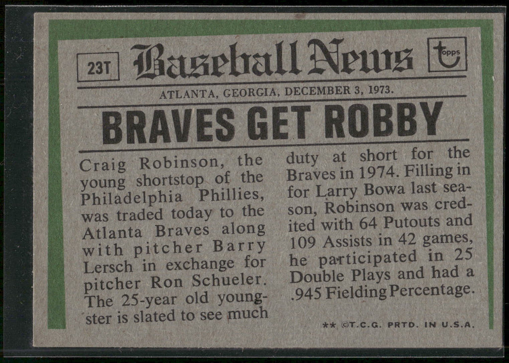 1974 Topps #23T Craig Robinson Traded