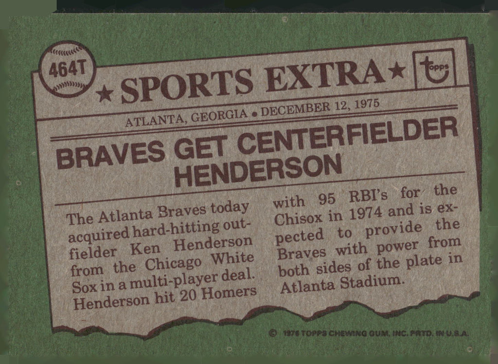 1976 Topps #464T Ken Henderson Traded