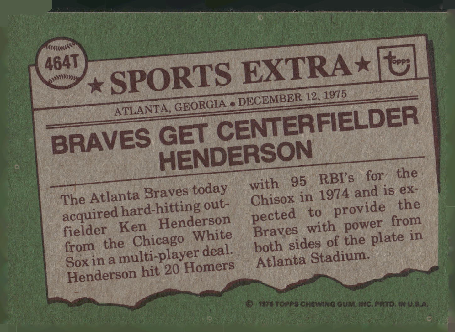 1976 Topps #464T Ken Henderson Traded