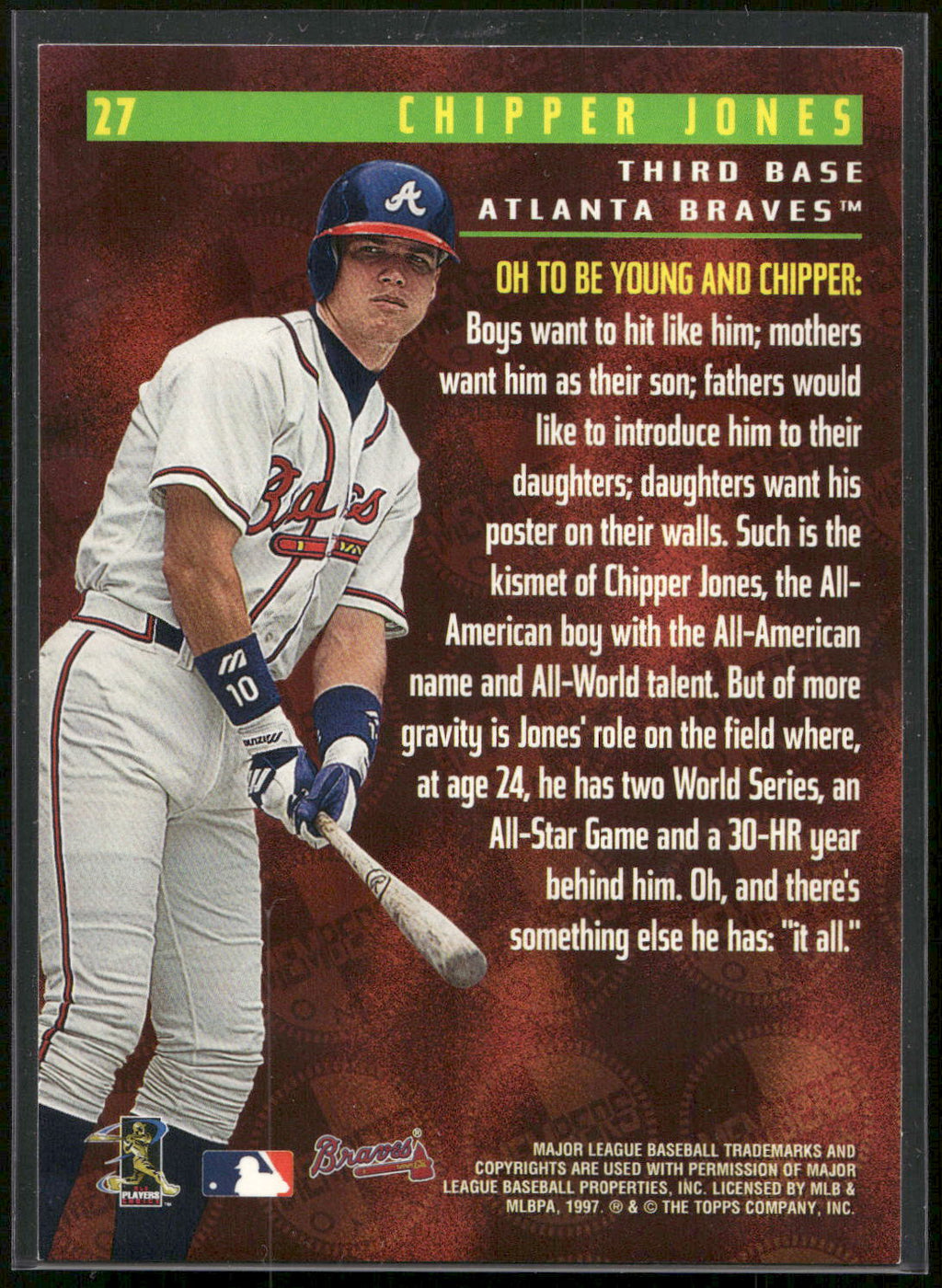 1997 Stadium Club Members Only 55 #27 Chipper Jones