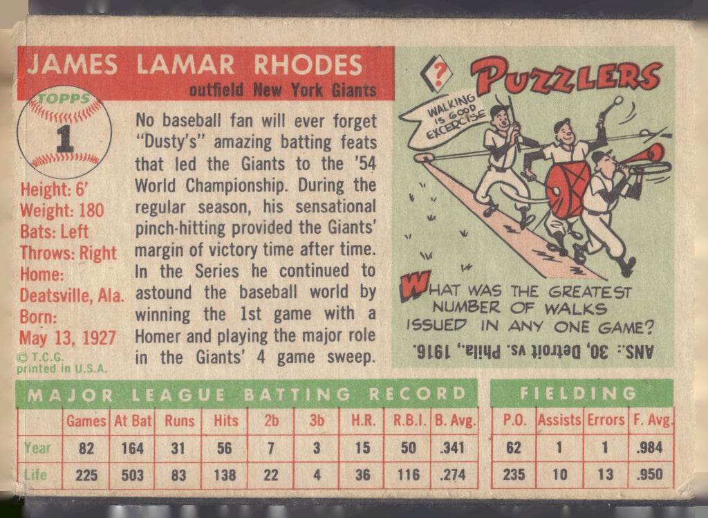 1955 Topps #1 Dusty Rhodes