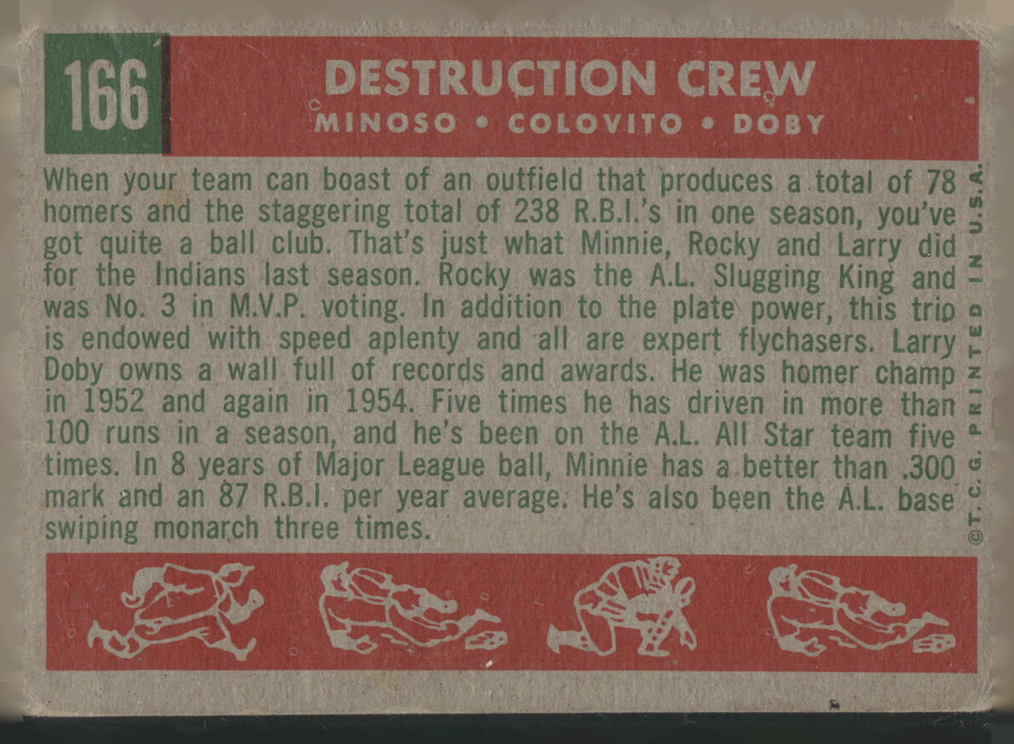 1959 Topps #166 Destruction Crew (Minnie Minoso / Rocky Colavito / Larry Doby)