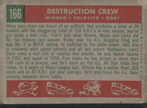 1959 Topps #166 Destruction Crew (Minnie Minoso / Rocky Colavito / Larry Doby)
