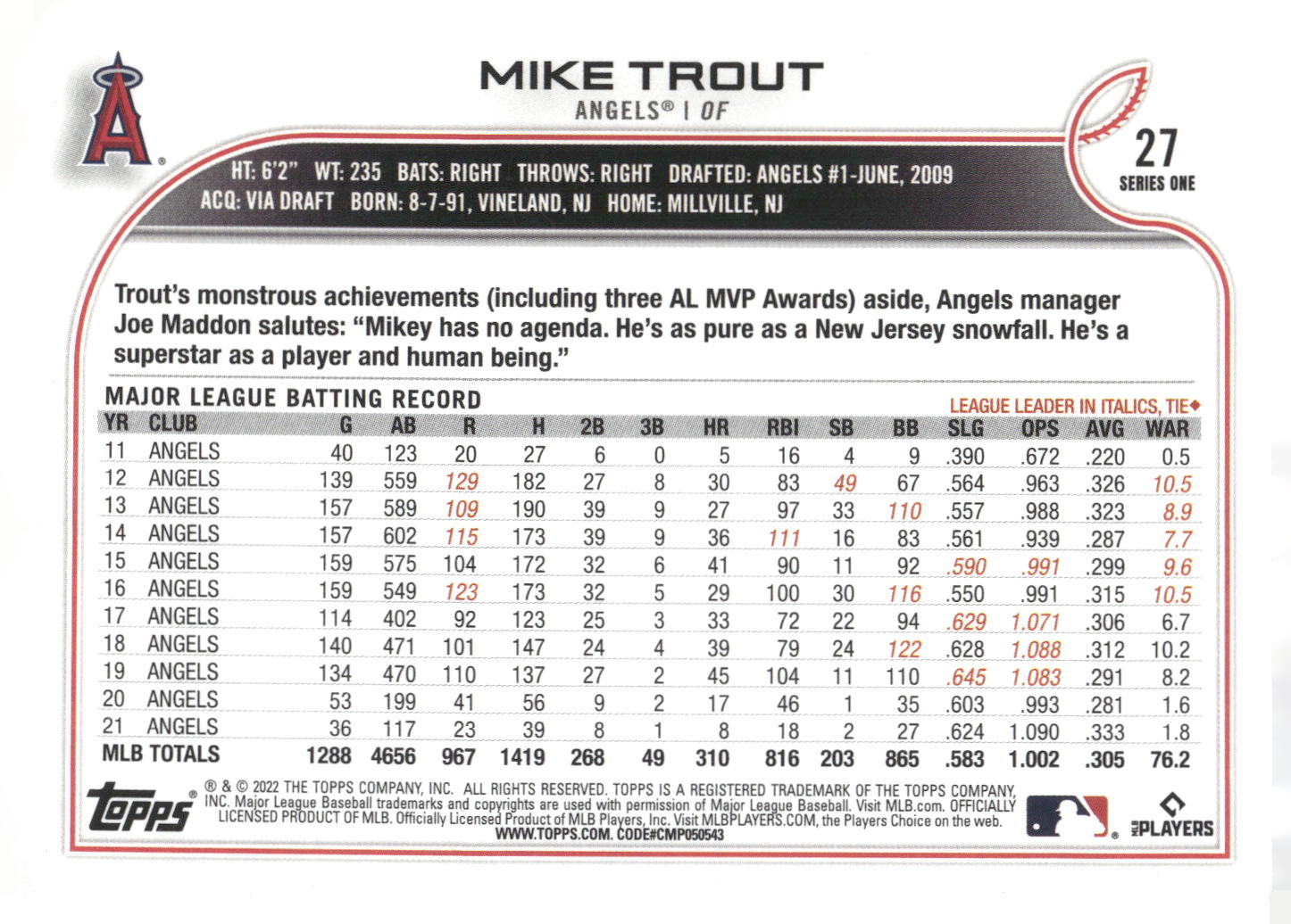 2022 Topps #27 Mike Trout