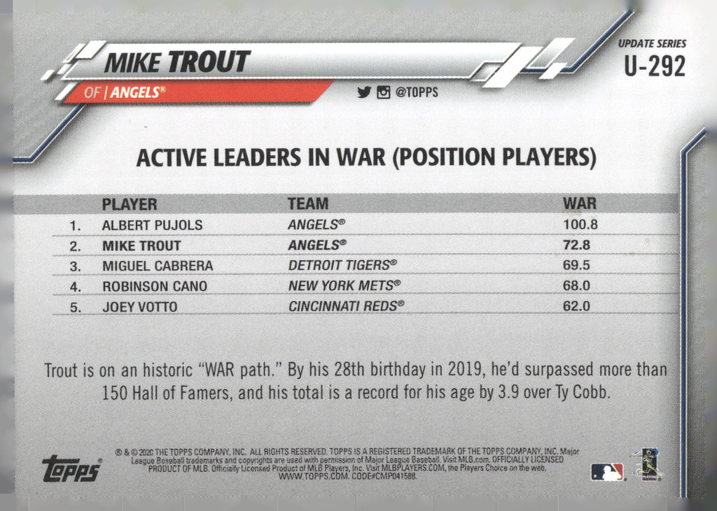 2020 Topps Update #U-292 Mike Trout