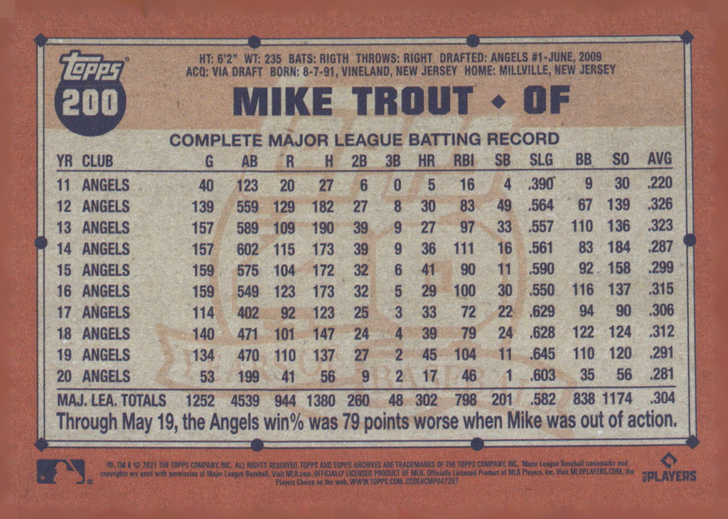 2021 Topps Archives #200 Mike Trout