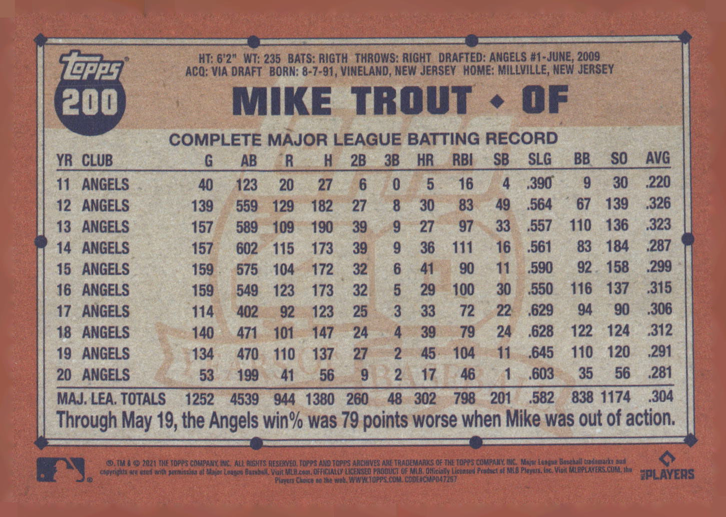 2021 Topps Archives #200 Mike Trout