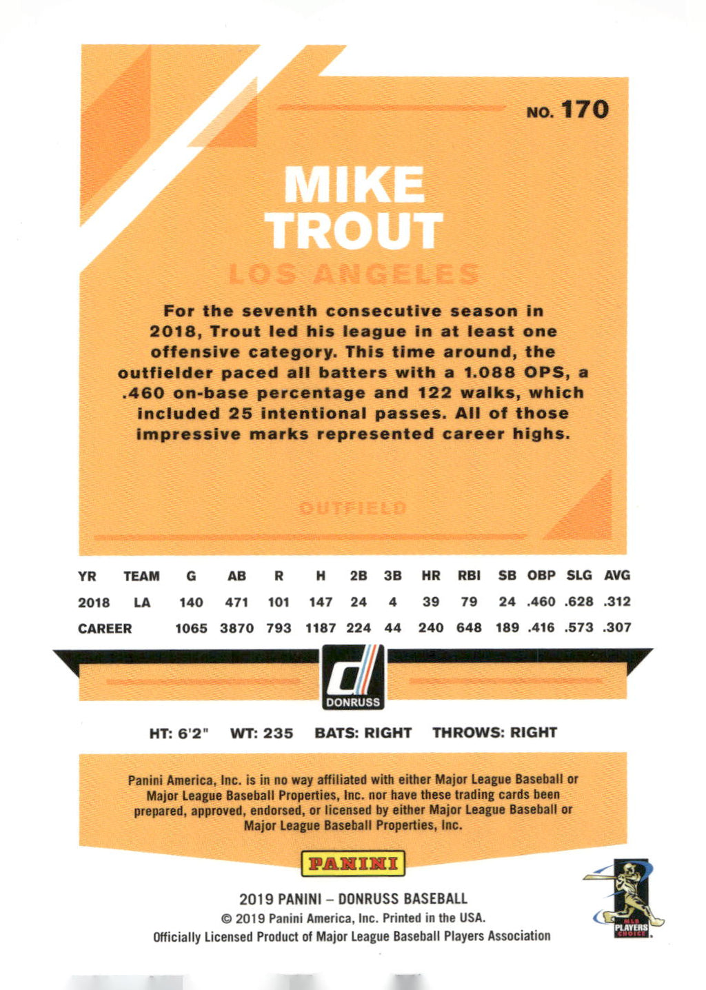 2019 Donruss #170 Mike Trout