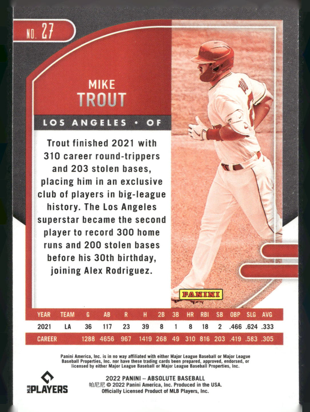 2022 Panini Absolute #27 Mike Trout