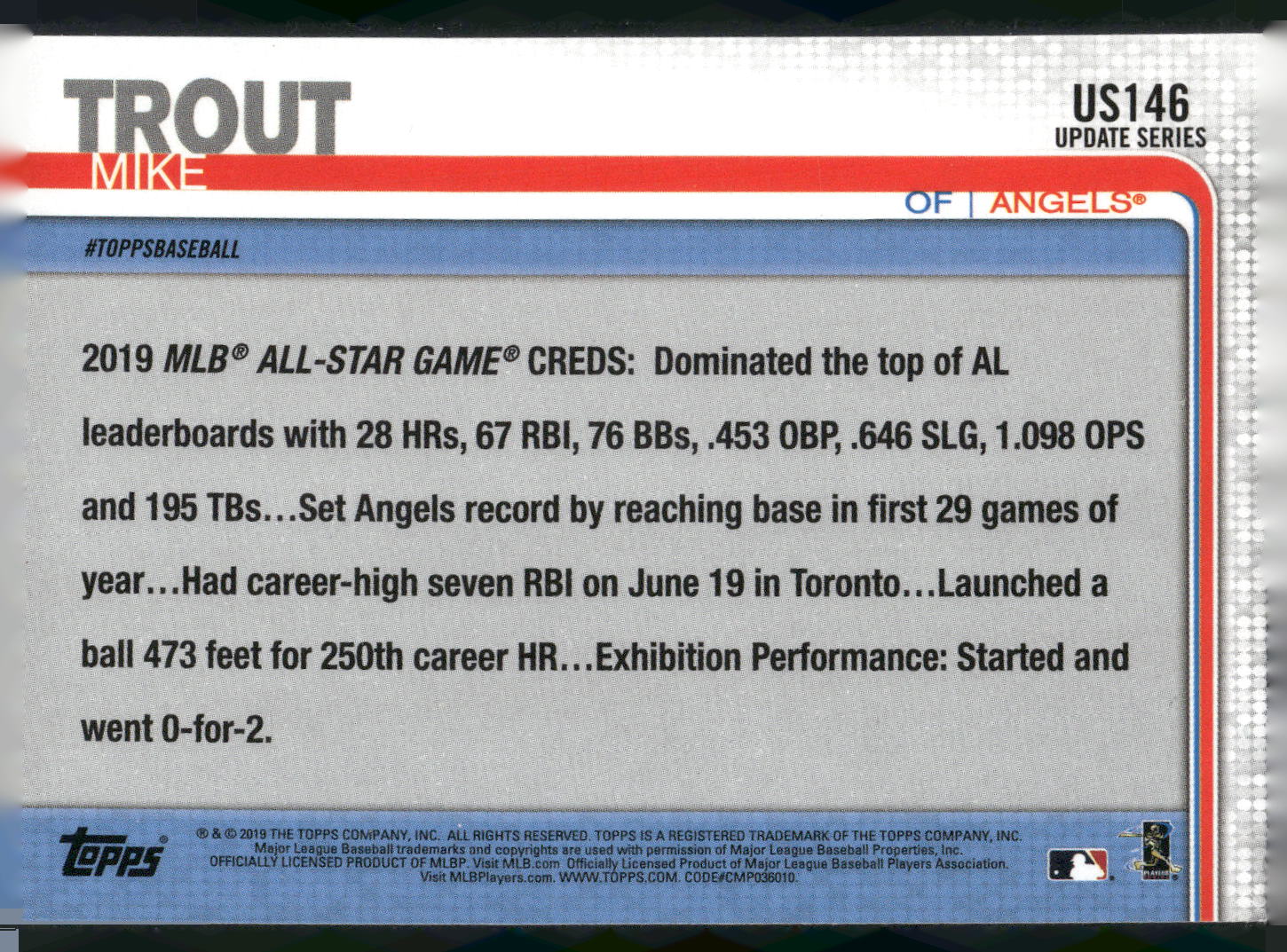 2019 Topps Update #US146 Mike Trout