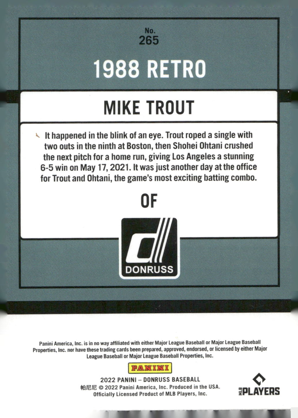 2022 Donruss #265 Mike Trout