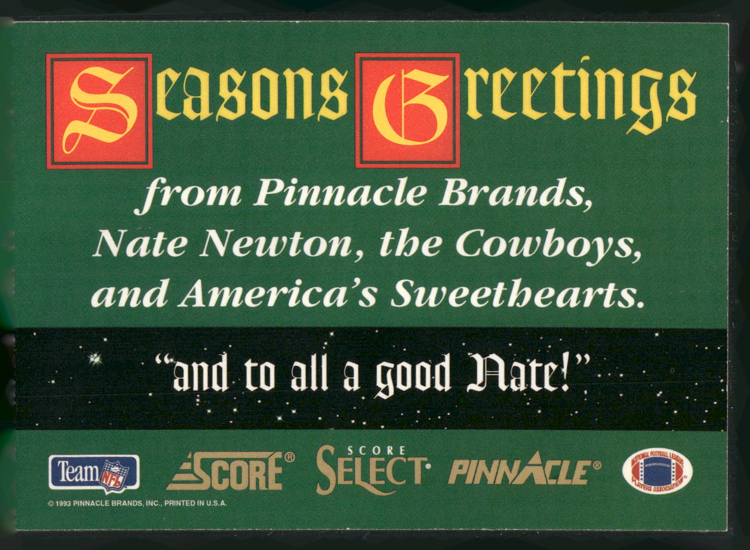 1993 NFL Properties Christmas #NNO Nate Newton