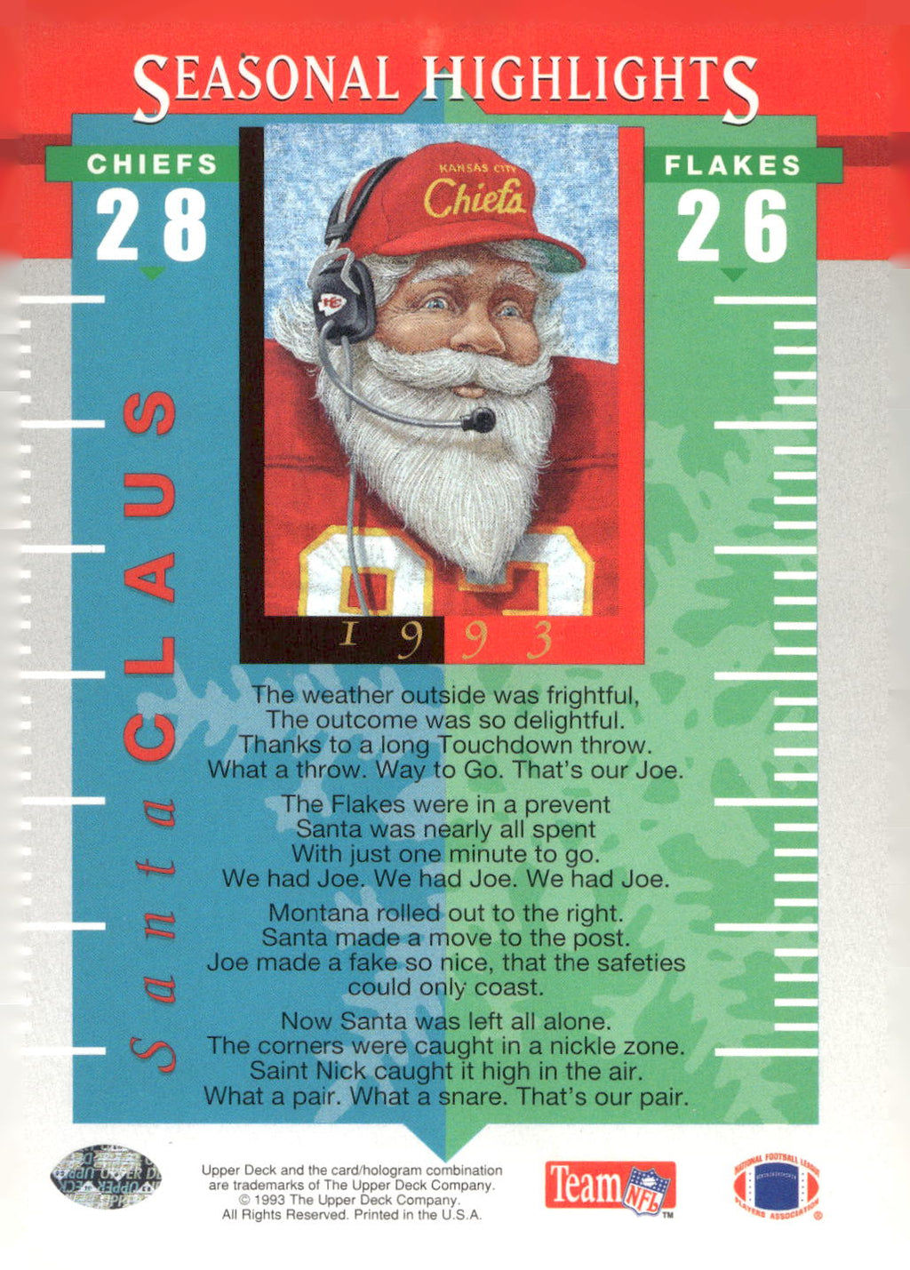 1993 NFL Properties Christmas #NNO Santa Claus