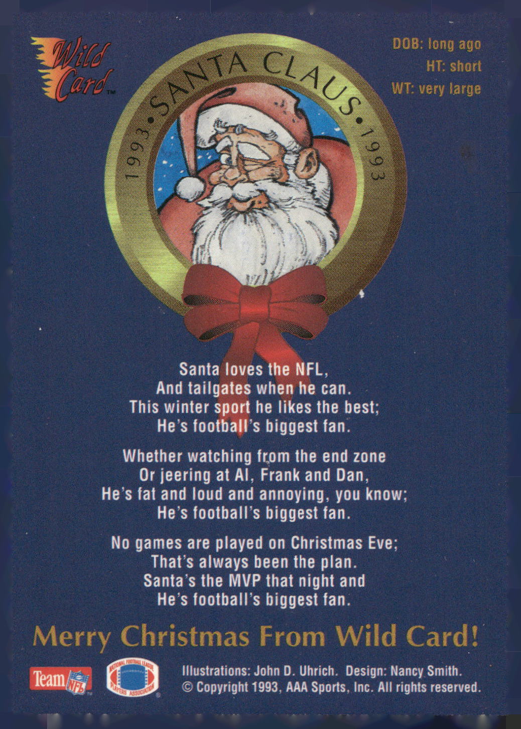1993 NFL Properties Christmas #NNO Santa Claus
