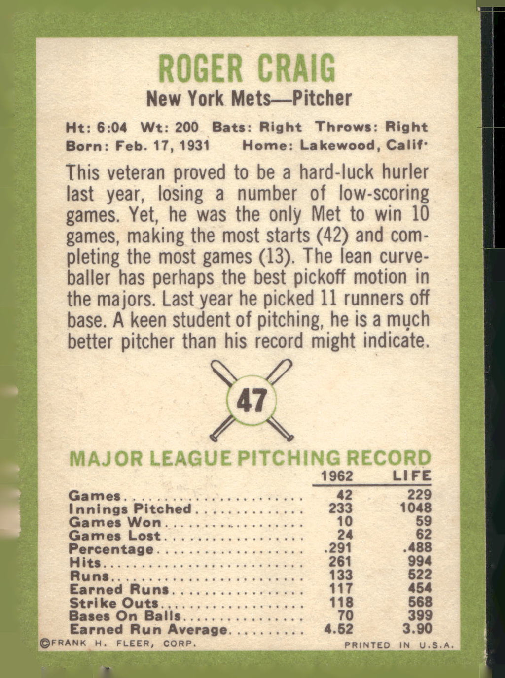 1963 Fleer #47 Roger Craig