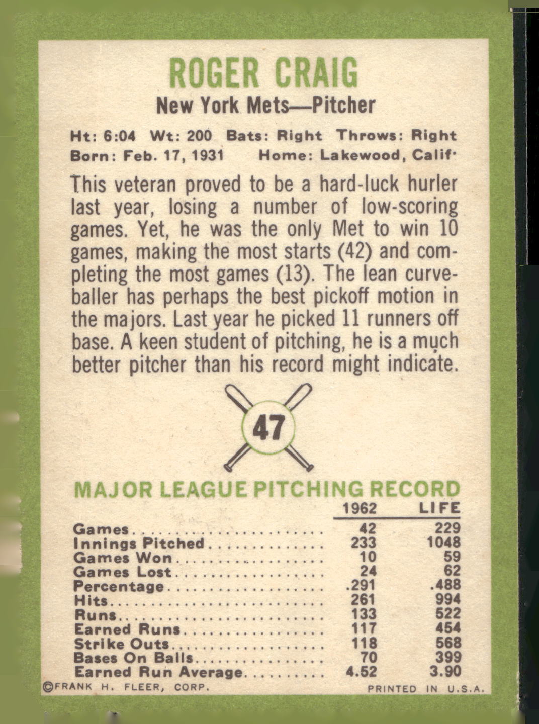 1963 Fleer #47 Roger Craig