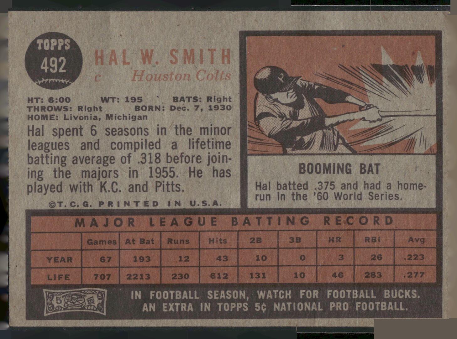 1962 Topps #492 Hal Smith