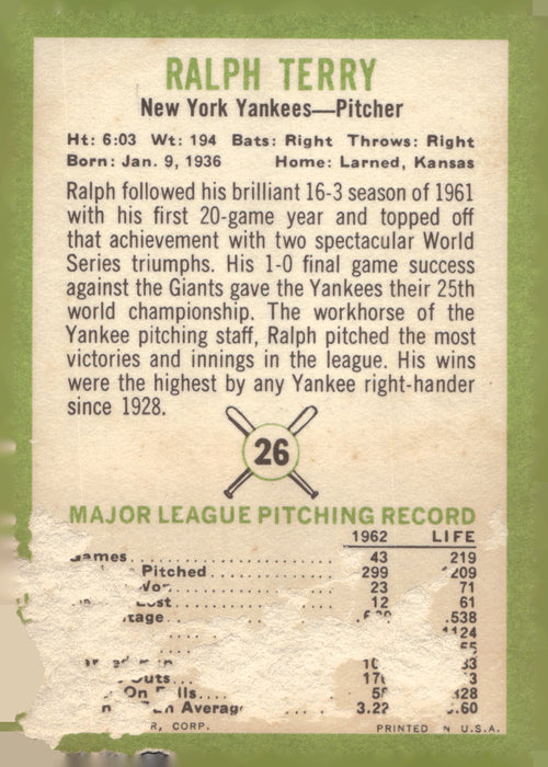 1963 Fleer #26 Ralph Terry