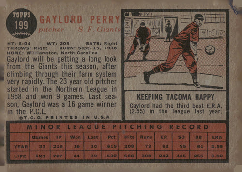 1962 Topps #199 Gaylord Perry