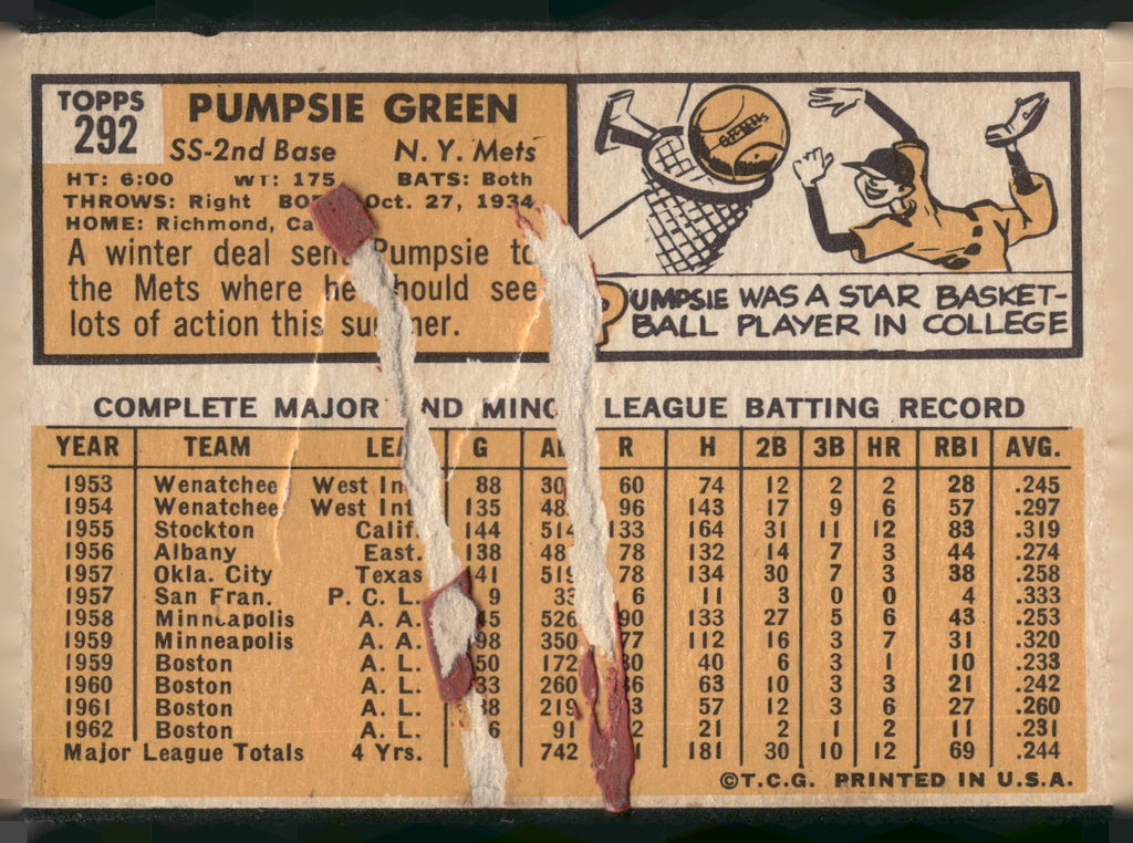 1963 Topps #292 Pumpsie Green